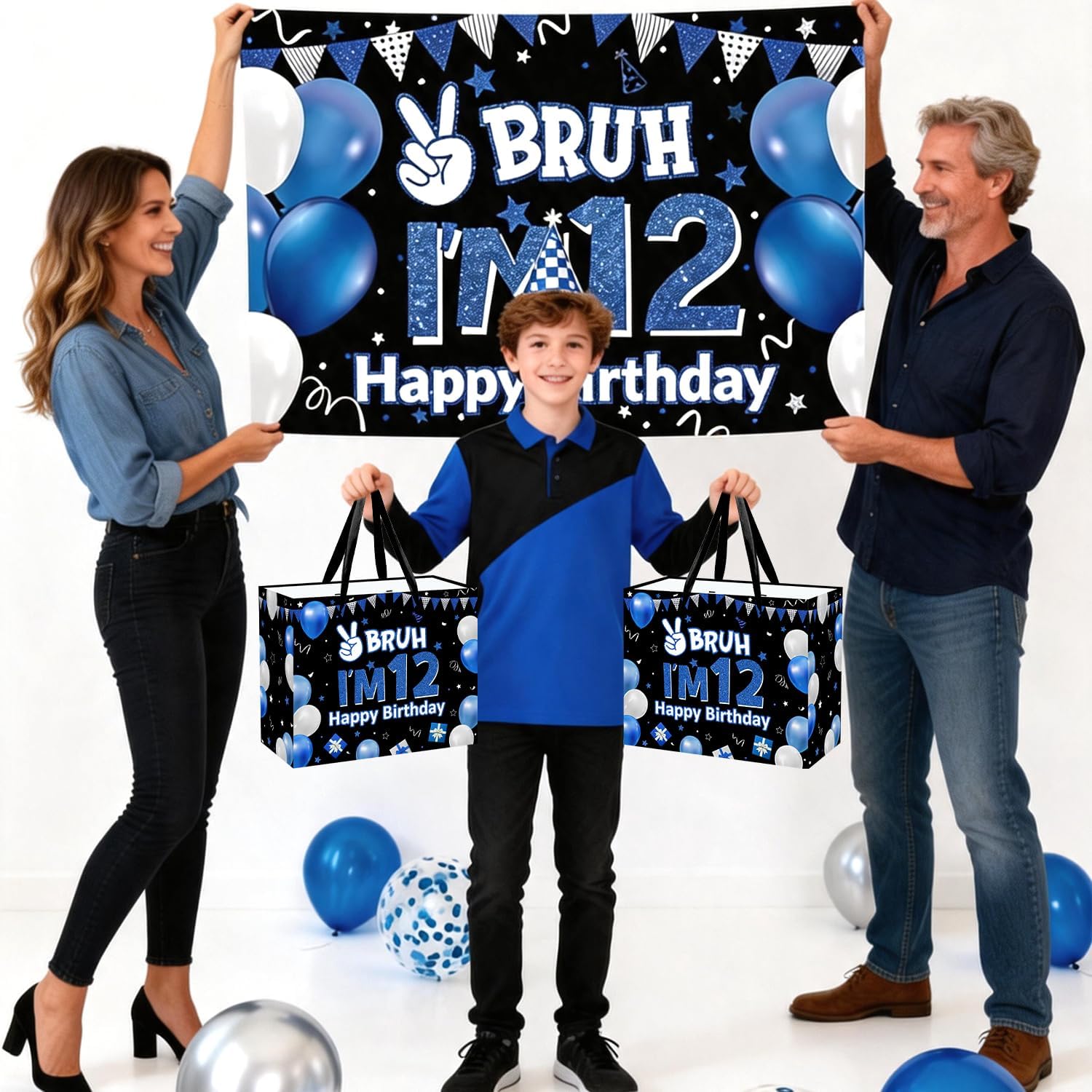 JORHANCE BRUH I'm 12 Birthday Gift Bag with Tissue Paper and Card, Large Paper Party Favor Bag for 12 Year Old Birthday Decorations, Happy Birthday Bruh Theme, 11.8 X 9.4 X 5.3 Inches image 4