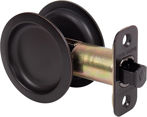 Miniatura 3 de Cerradura de la puerta de bolsillo redondo, pasaje (salónarmario) pestillo, 2.7 in fondo, RCL, bronce vintage por Stone Harbor Hardware