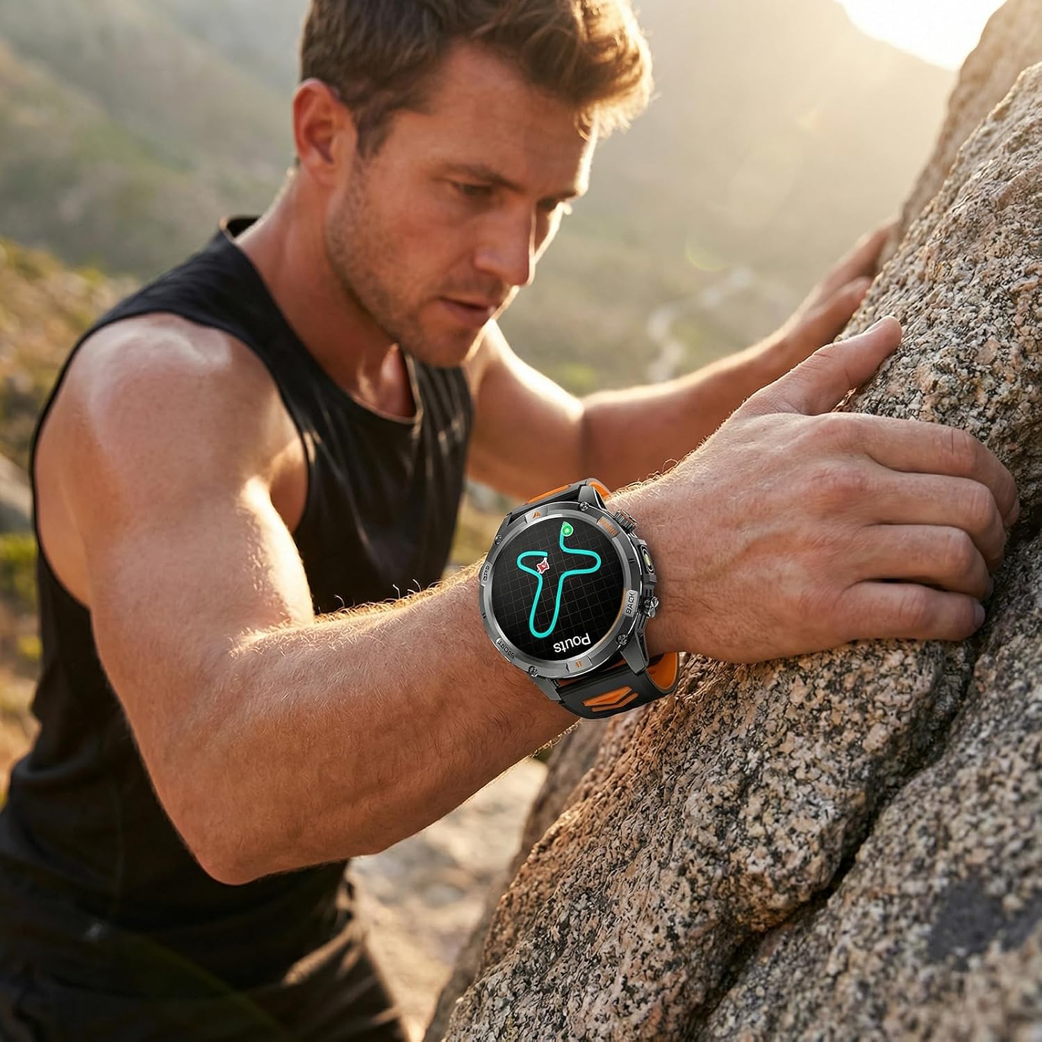 Smart Watch for Men with 7-Day Battery and Built-in GPS, 1.46" Round Fitness Watch, Heart Rate/SpO2/Sleep Monitor, IP68 Waterproof, Compatible with Android iOS (Color Blocking)