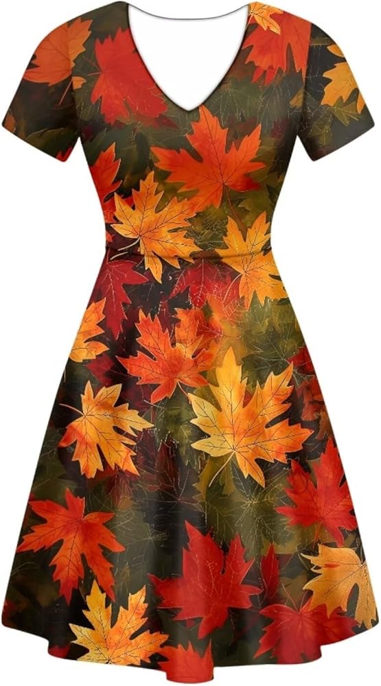 knee length dresses for ladies Jaylah Leaf Print V Neck Midi Dress