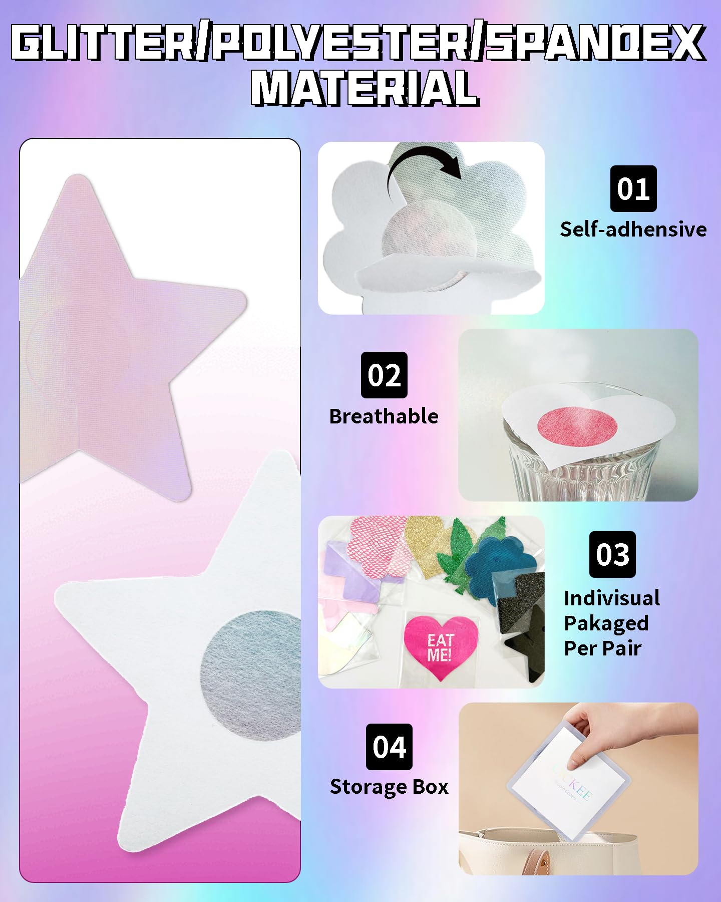 CICKEE Pasties Rave Pack 27 Pairs Multicolor Nipple Covers Pasties Glitter Pasty: Multicolor-pink-purple-silver 27