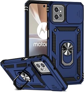 Celular Capa Moto G53 5G Design Deslizante da Lente da Câmera Proteção com Metal KickStand Função Macio TPU + PU Dupla Camada Material Protege Anti-Slip Celular Case-Azul