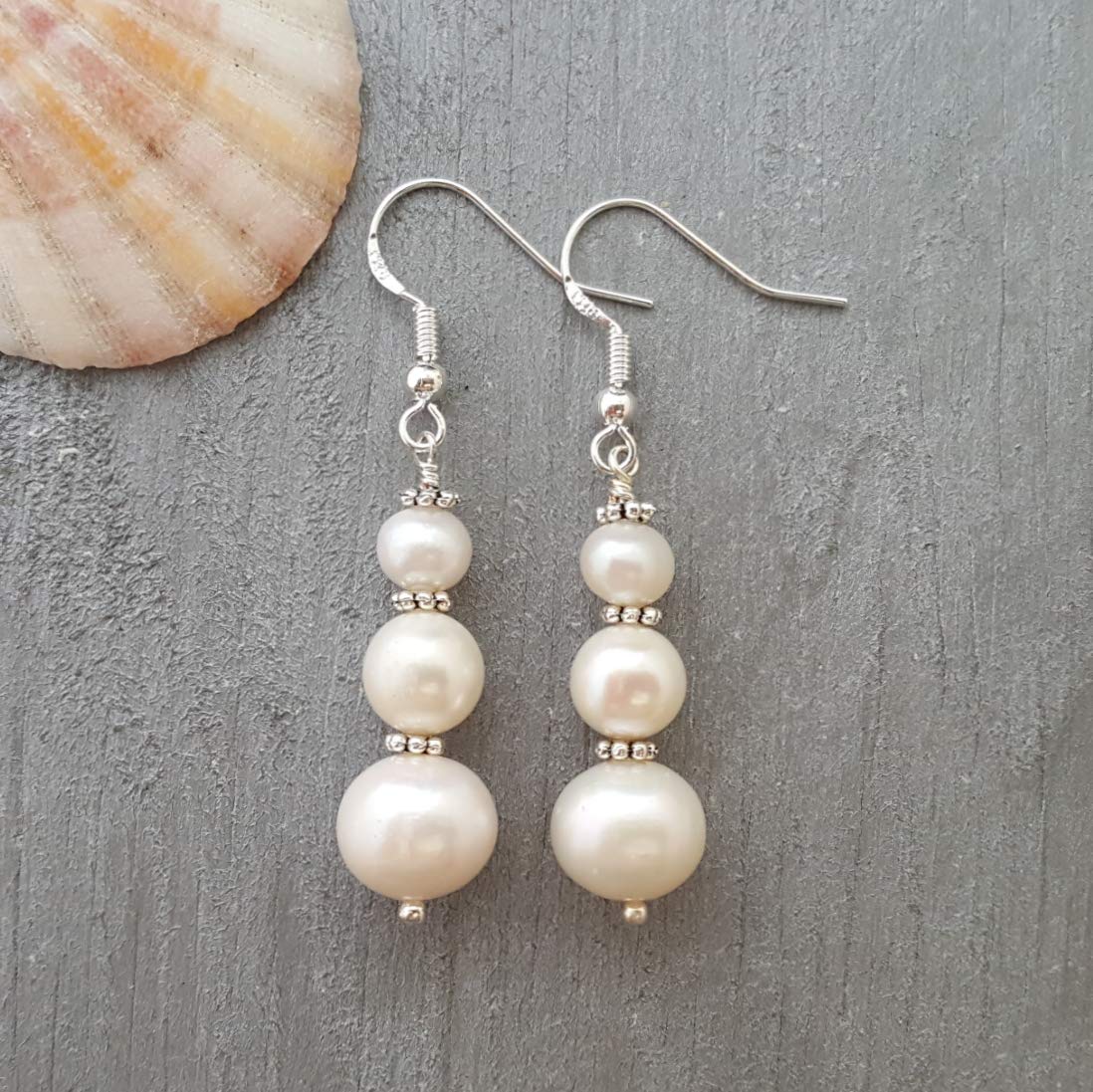 yinahawaiiHandmade Earrings, Hawaiian Jewelry for Women, String Pearl Earrings, Unique Earrings Ocean Jewelry, Beach Jewelry For Women Special Birthday Gift For Women (June Birthstone Jewelry Gift)