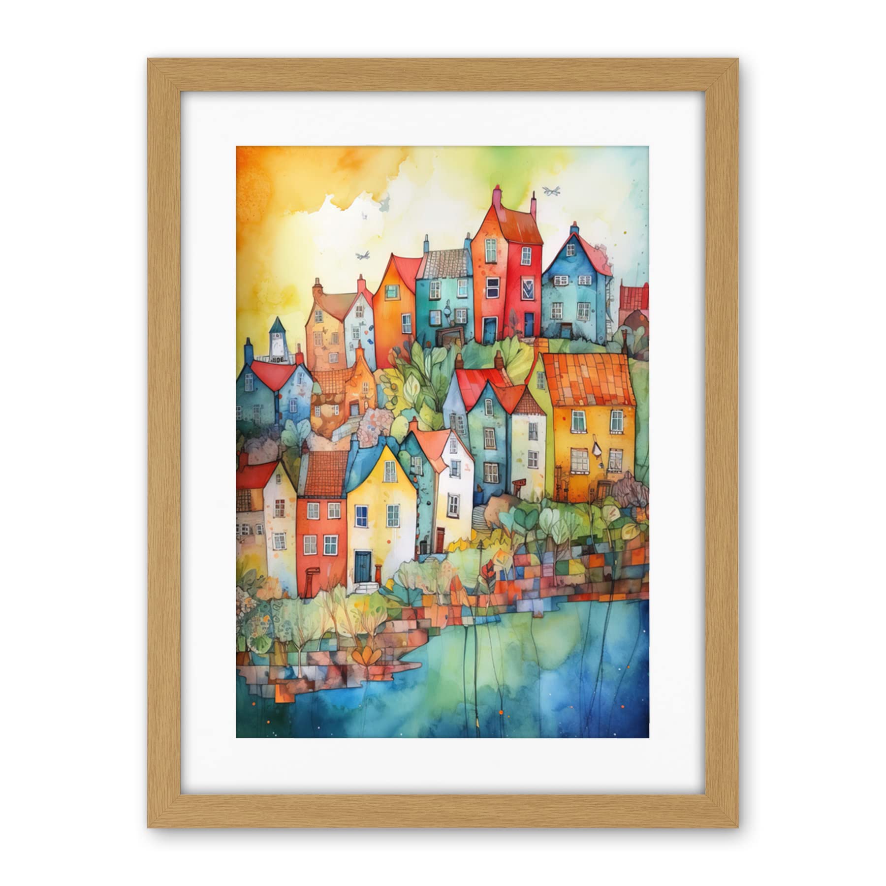 Artery8 Village Of Manarola Italy Folk Art Artwork Framed Wall Art Print 18X24 Inch