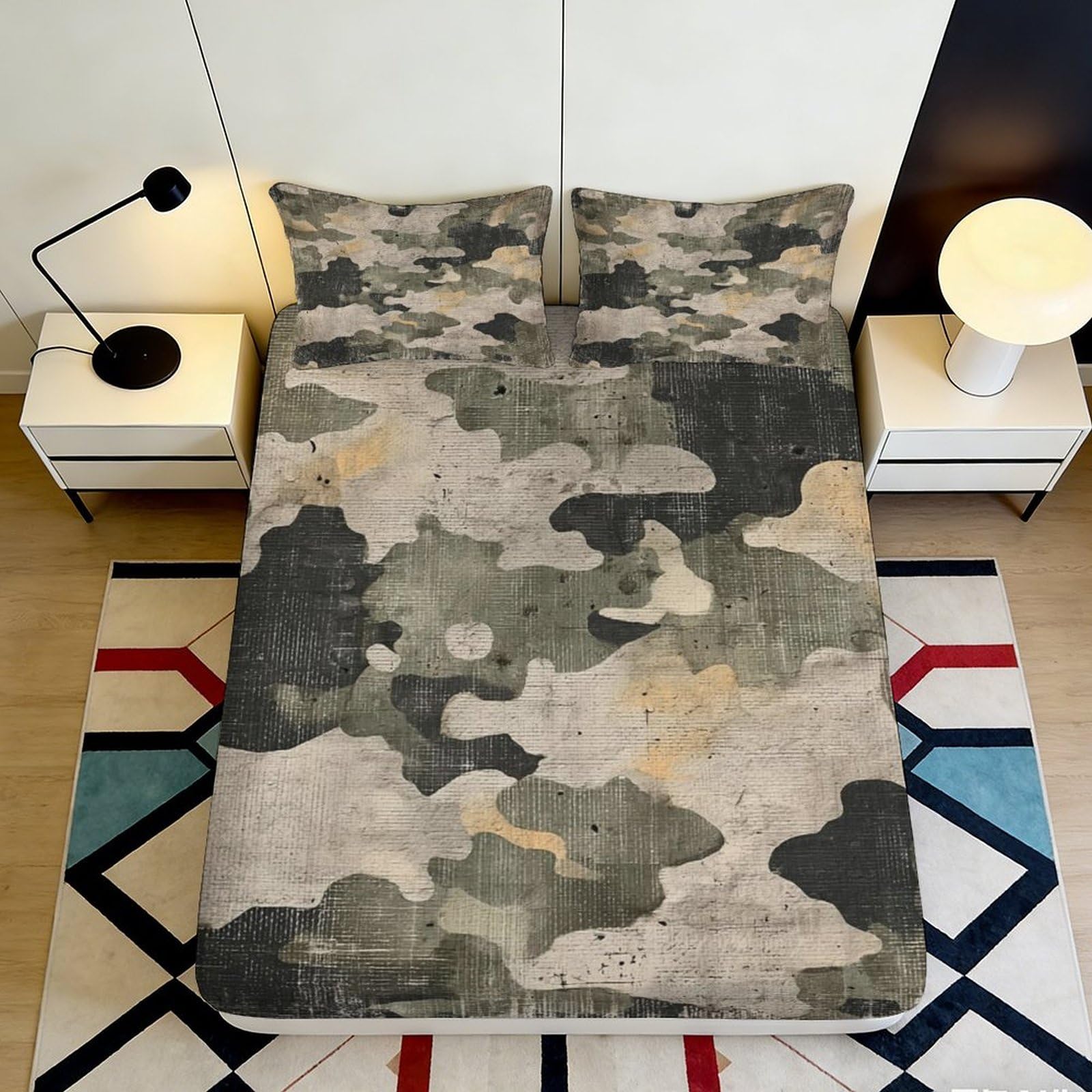 Pnayamiorkfel Style-10 3D Printed Army Camouflage Fitted Sheet Microfiber Soft Mattress Cover Urban Military Camo Decor For Bedroom Guest Room 90X200x25cm