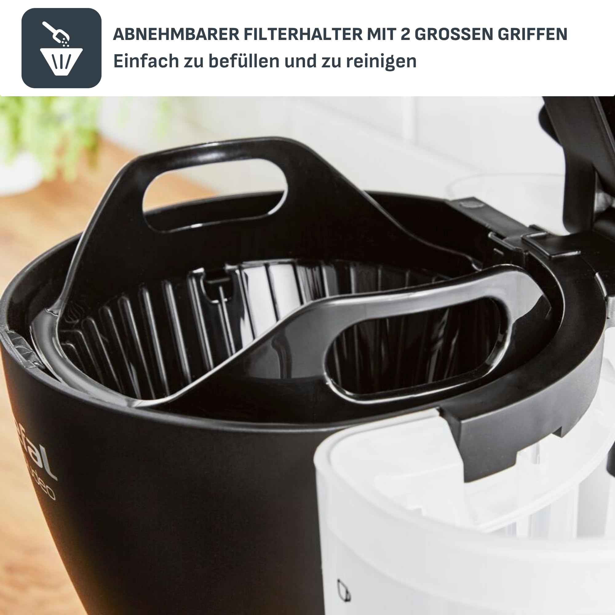 Tefal Includeo Filterkaffeemaschine, extrem einfach zu bedienende Kaffeemaschine, geeignet für Rechts- und Linkshänder, automatische Deckelöffnung, 1,25 l, 10 bis 15 Tassen, CM533811