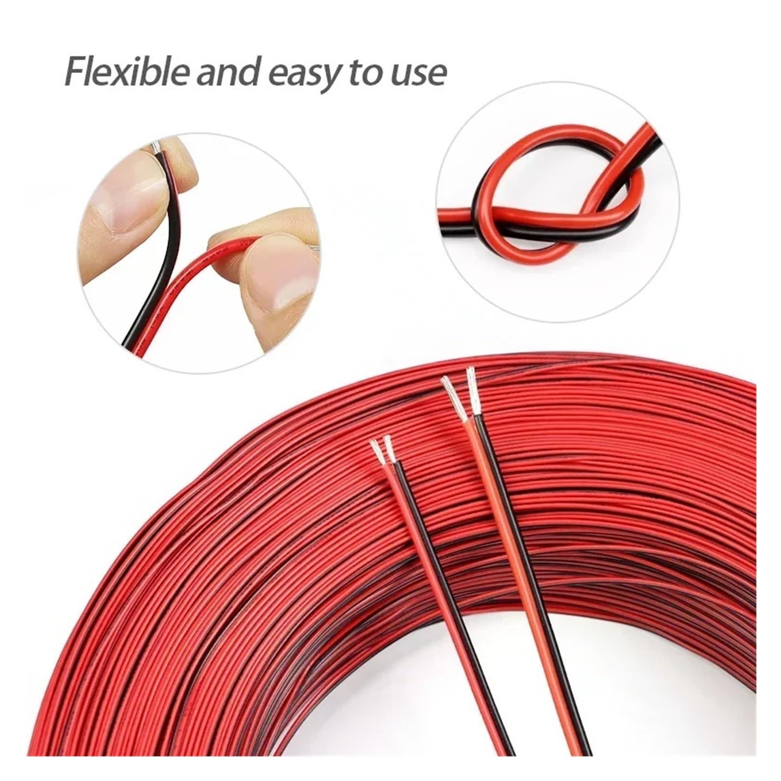 Cavo Elettrico 2-50M UL2468 2Pins 20 22 AWG In Rame Stagnato Isolato In PVC Con Striscia Luminosa(Red-Black,50m 22AWG)