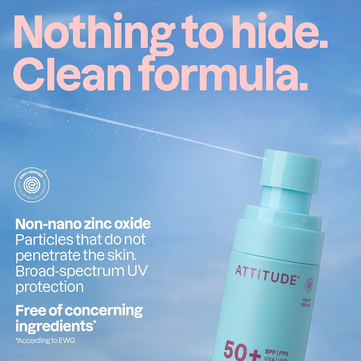 ATTITUDE Baby Mineral Sunscreen Lightweight Lotion SPF 50, Broad Spectrum Zinc Oxide, EWG Verified, Non-Nano, Water-Resistant, Non-Greasy for Face & Body, Unscented, 3 Oz