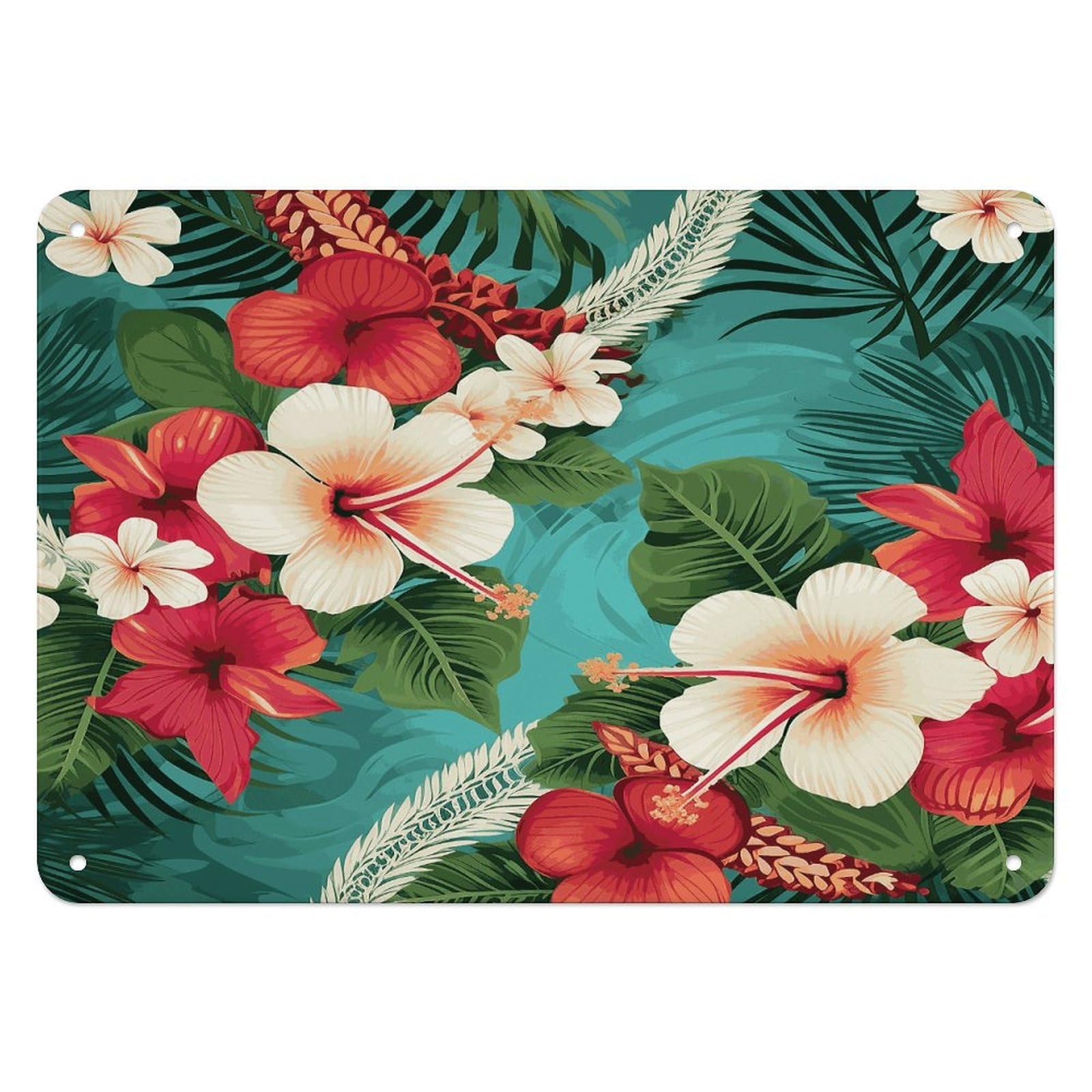 Btcowzrv Style Hawaiian Flowers On Green Background Metal Sign, 5.5" X 7.9" Tin Wall Decor, Wall Art Plaques For Home Wedding Decor Room Living Room Decoration