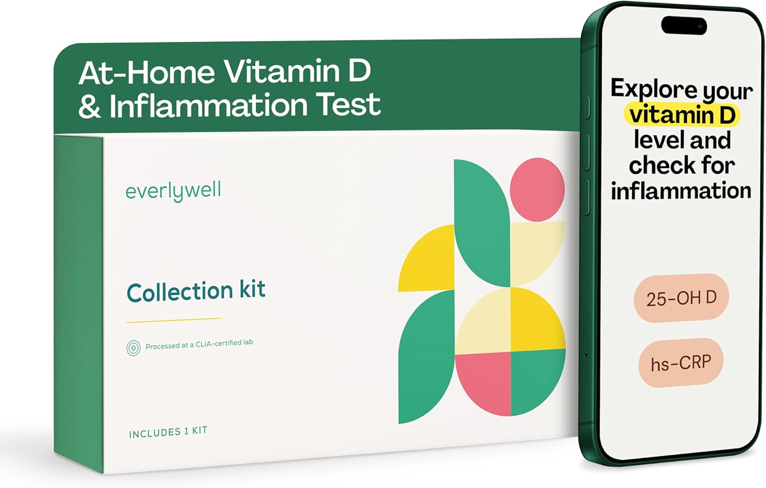 Everlywell At-Home Vitamin D and Inflammation Test Collection Kit for Women and Men, with Accurate Results from a CLIA-Certified Lab Within Days, for Ages 18 Plus