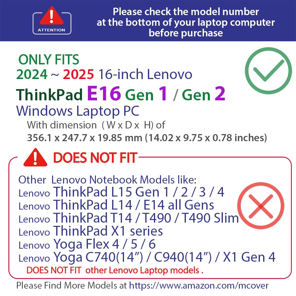 mCover Étui uniquement compatible avec Lenovo ThinkPad E16 Gen 1/Gen 2 2024-2025 16" (ne convient pas aux autres modèles) - Bleu