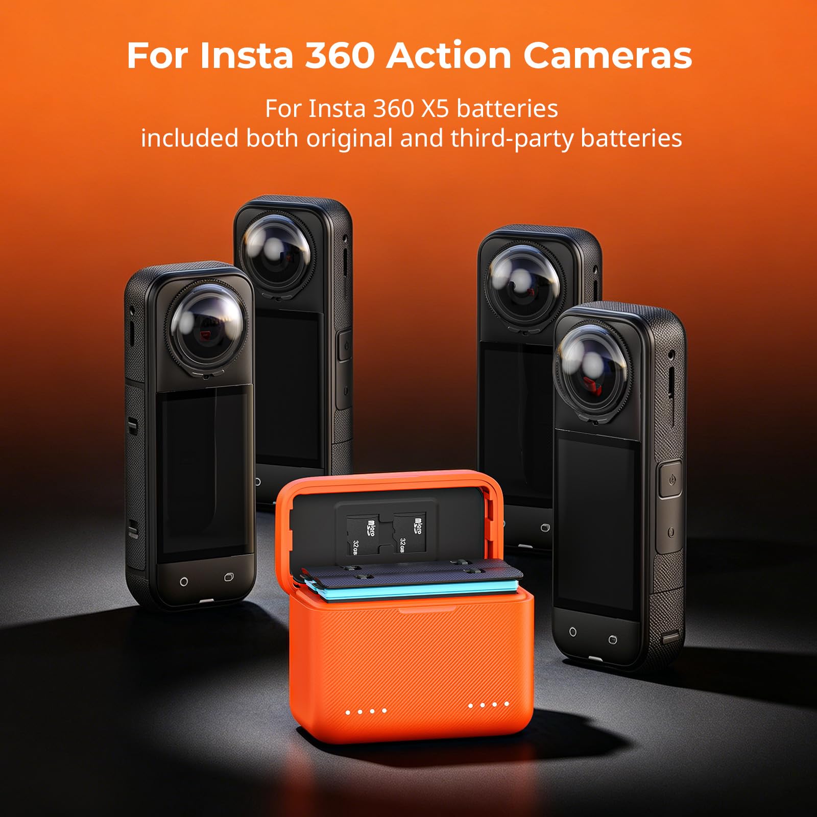 SMALLRIG Caricabatterie a 2 Canali per Insta360 X5, Ricarica Rapida in 1,3 ore, Compatto, con 2 Slot per Schede TF, Leggero, per Insta360 X5, Arancione - 5923
