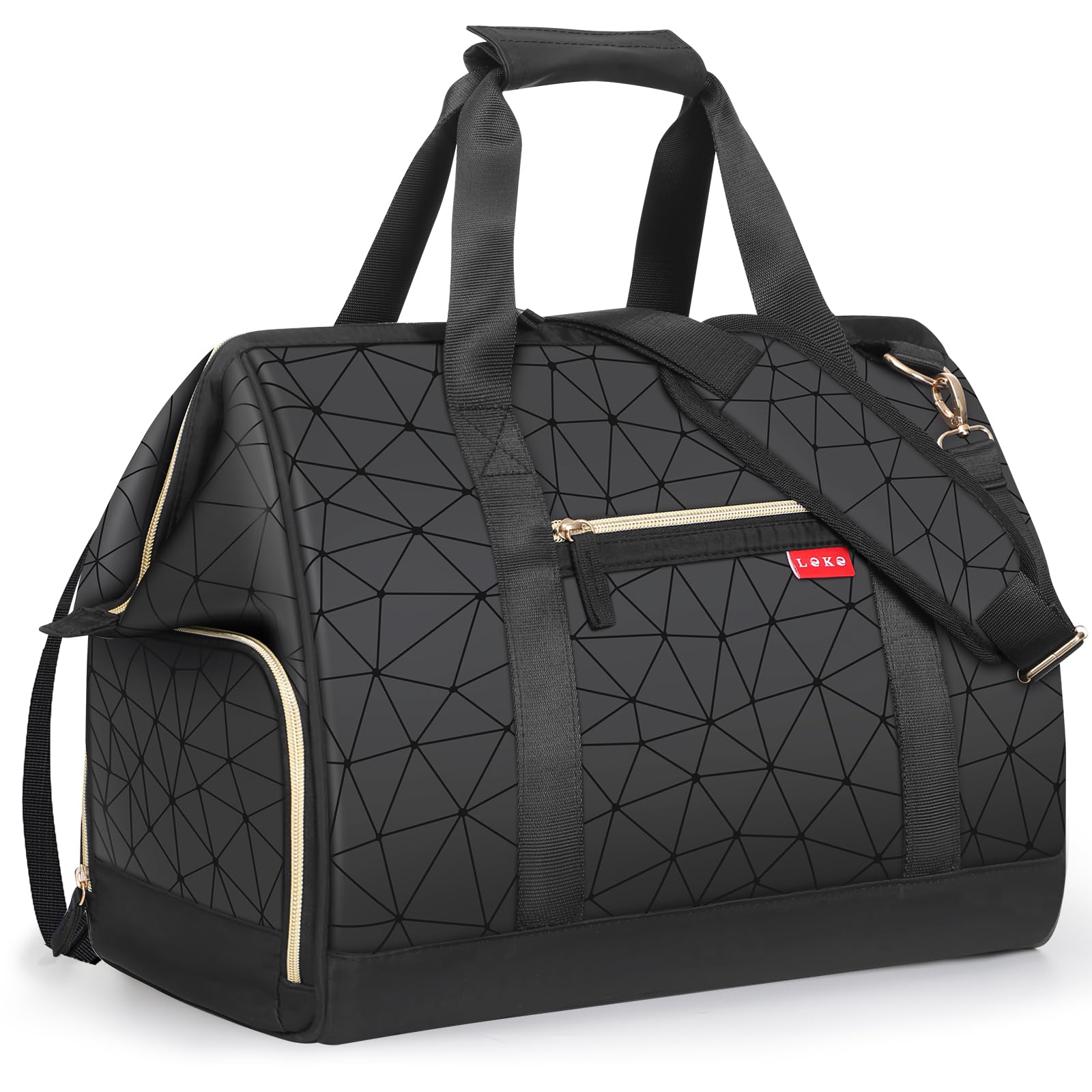 Lekesky Borsone da Viaggio Donna 33L, Borsone Palestra Weekend con Scomparto per Scarpe, Design con Ampia Apertura, Borsa Donna Bagaglio a Mano per Viaggi Brevi, Aereo, Ospedale, Spiaggia - Nero Pelle Sintetica Nera 33L