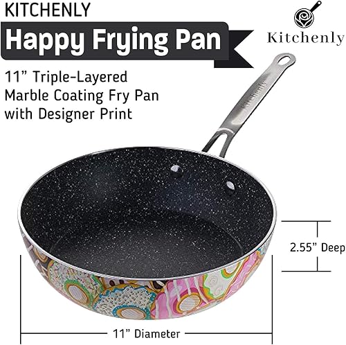 Miniatura 3 de KITCHENLY Happy - Sartén y tapa antiadherente, sartén antiadherente profunda, utensilios de cocina de piedra, compatible con horno, eléctrico, gas e