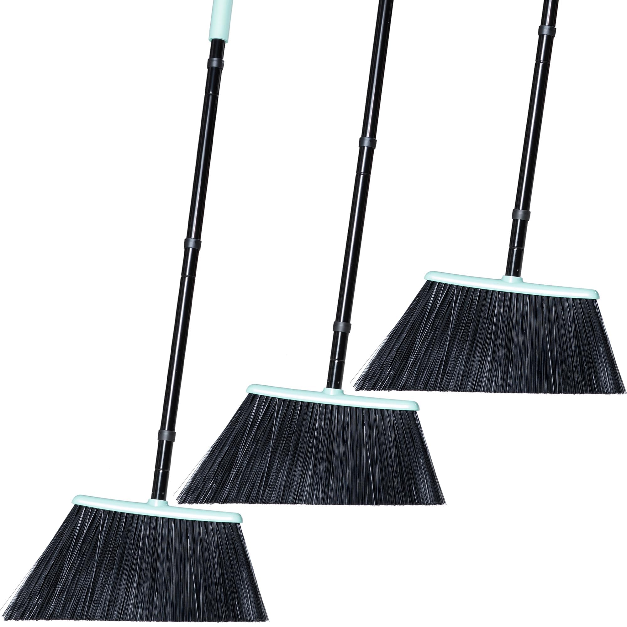 3 Pack Heavy Duty Broom Outdoor with Long Handle 141CM, Commercial 60 Degree Stiff Bristle Angled Brush for Sweeping Patio Garage Outside Indoor House Deck Porch Yard Home Warehouse