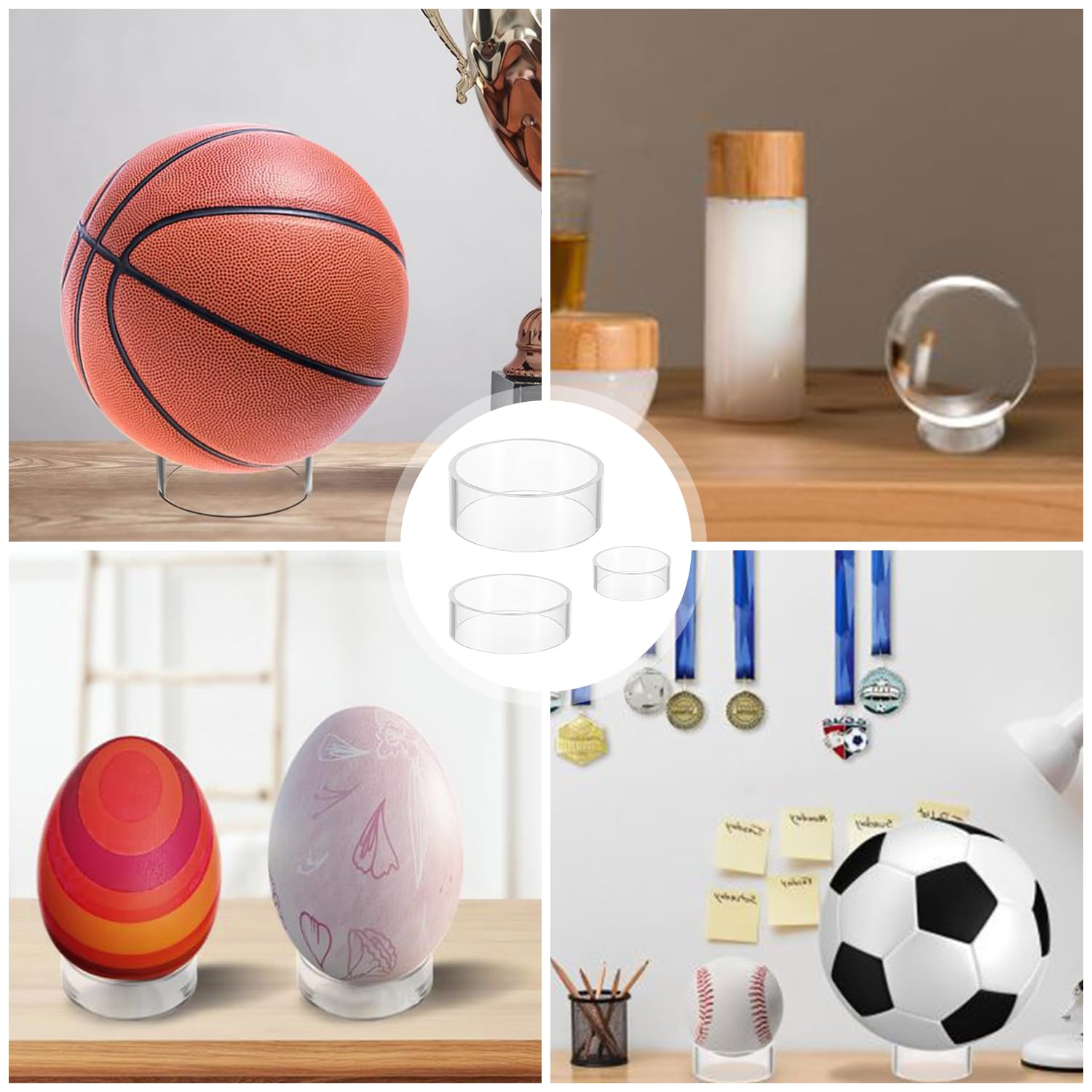 18 Pièces Support Balle Ronde Baseball, Support de Balle en Acrylique Clair, Supports de Baseball Ronds en Plastique, pour Balle de Cristal, Balle de Golf, Baseball, Balles de Tennis, Billes