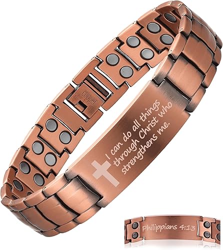 Miniatura 46 de MagEnergy Pulsera de cruz de cobre para hombre, pulsera magnética de cobre ultra fuerte para hombre, pulsera de cobre ajustable con caja de joyería