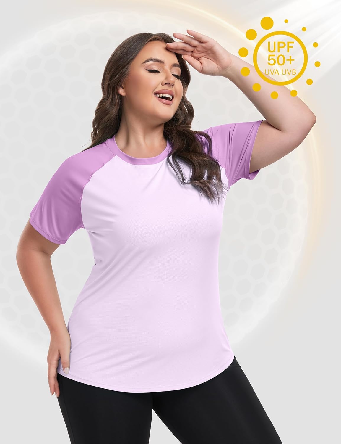 FOREYOND Plus Size Sun Shirts for Women UV Protection Short Sleeve Shirts UPF 66+ Rash Guard Loose Fit Workout Tops Swim Shirts - Image 2