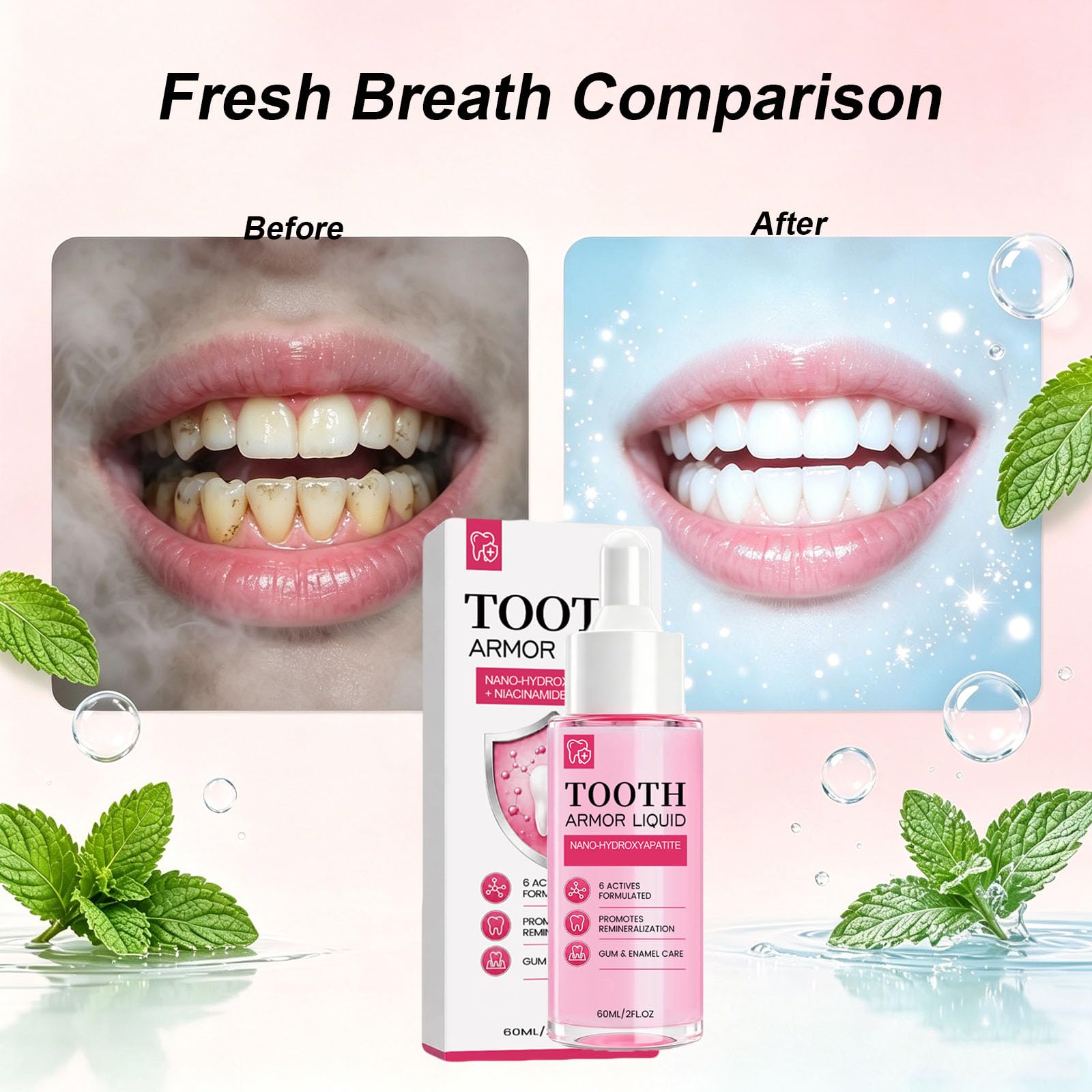 Tooth Armor Liquid Drops mit Nano Hydroxyapatite, Stärkung des Zahnschmelzes und sanfte tägliche Mundpflege für empfindliche Zähne, fluoridfreier Atemerfrischer (10PCS)