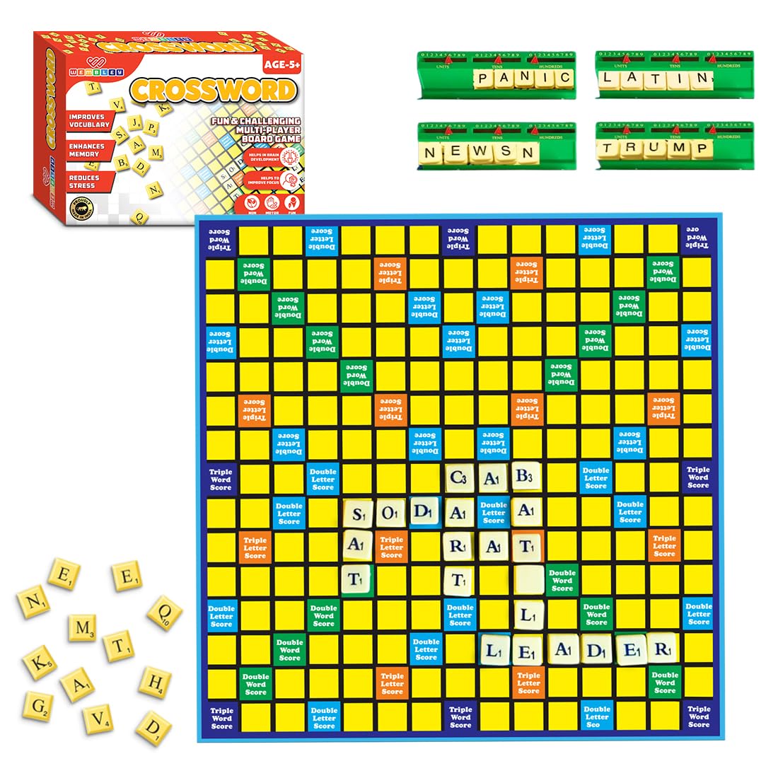 Wembley Crossword Board Game for Kids Adults with 100 Letters English Wordcraft Puzzle Vocabulary Builder Educational Lear...