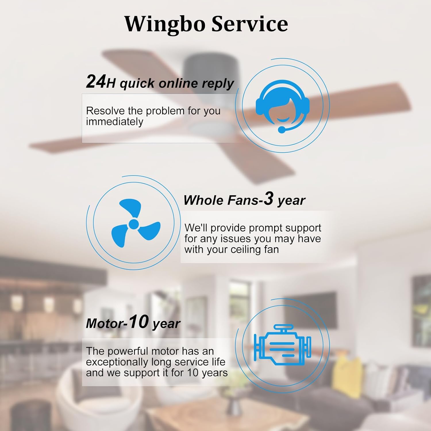 WINGBO 48 Inch Ceiling Fan Without Light, Solid Wood Flush Mount Ceiling Fan with Remote Control, Reversible DC Motor, 4 Blades,6-Speed Quiet Performance, for Bedroom & Living Room,Matte Black+Walnut