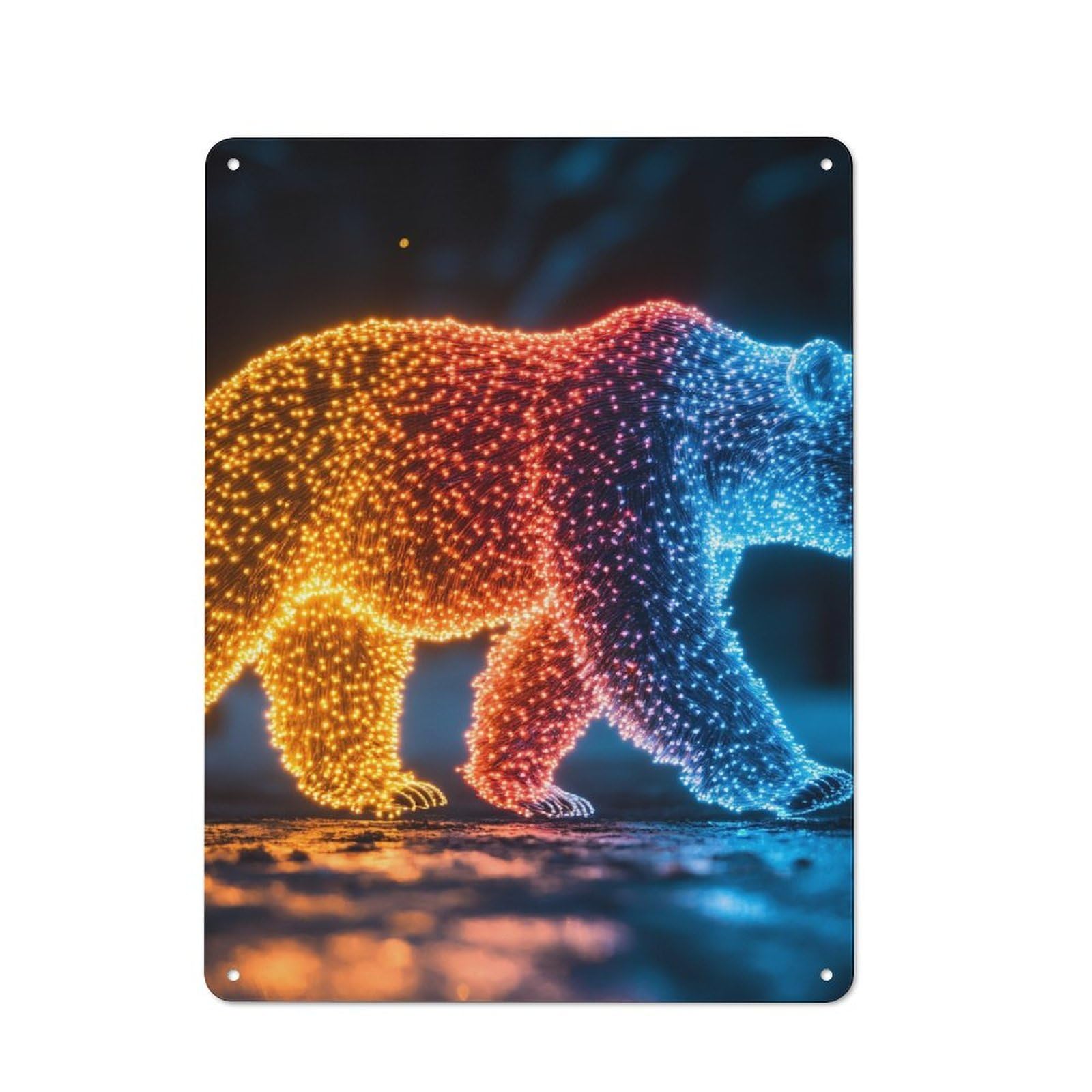 Tin Sign 40x30cm with Glowing Bear Sculpture for Garage Wall, Retro-style Decor, for Room Styling Across Garages And Workshops