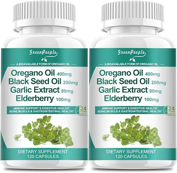 Organic Oregano Oil Capsules – 11-in-1 Blend with Black Seed Oil, Elderberry, Garlic, Olive Leaf– Magnesium & Black Pepper for Absorption – Immune, Respiratory & Digestive – Vegan, Non-GMO, 240 Ct