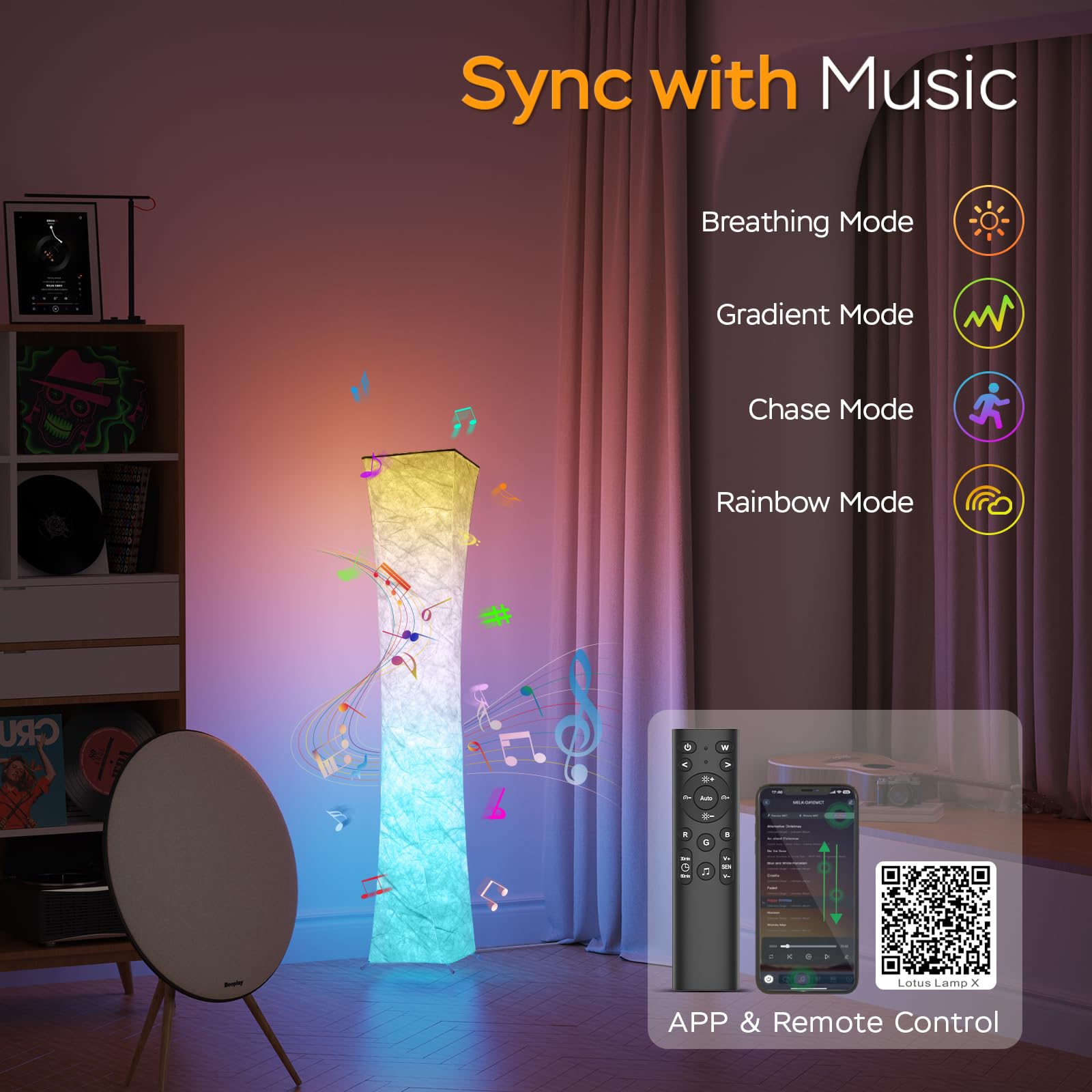 ANTENLICHT Lampa stojąca RGB do salonu, ściemniana, 155 cm, lampa stojąca LED z synchronizacją muzyki, zmiana koloru, lampa narożna, lampa RGB do salonu, sypialni, pokoju zabaw, pilot zdalnego