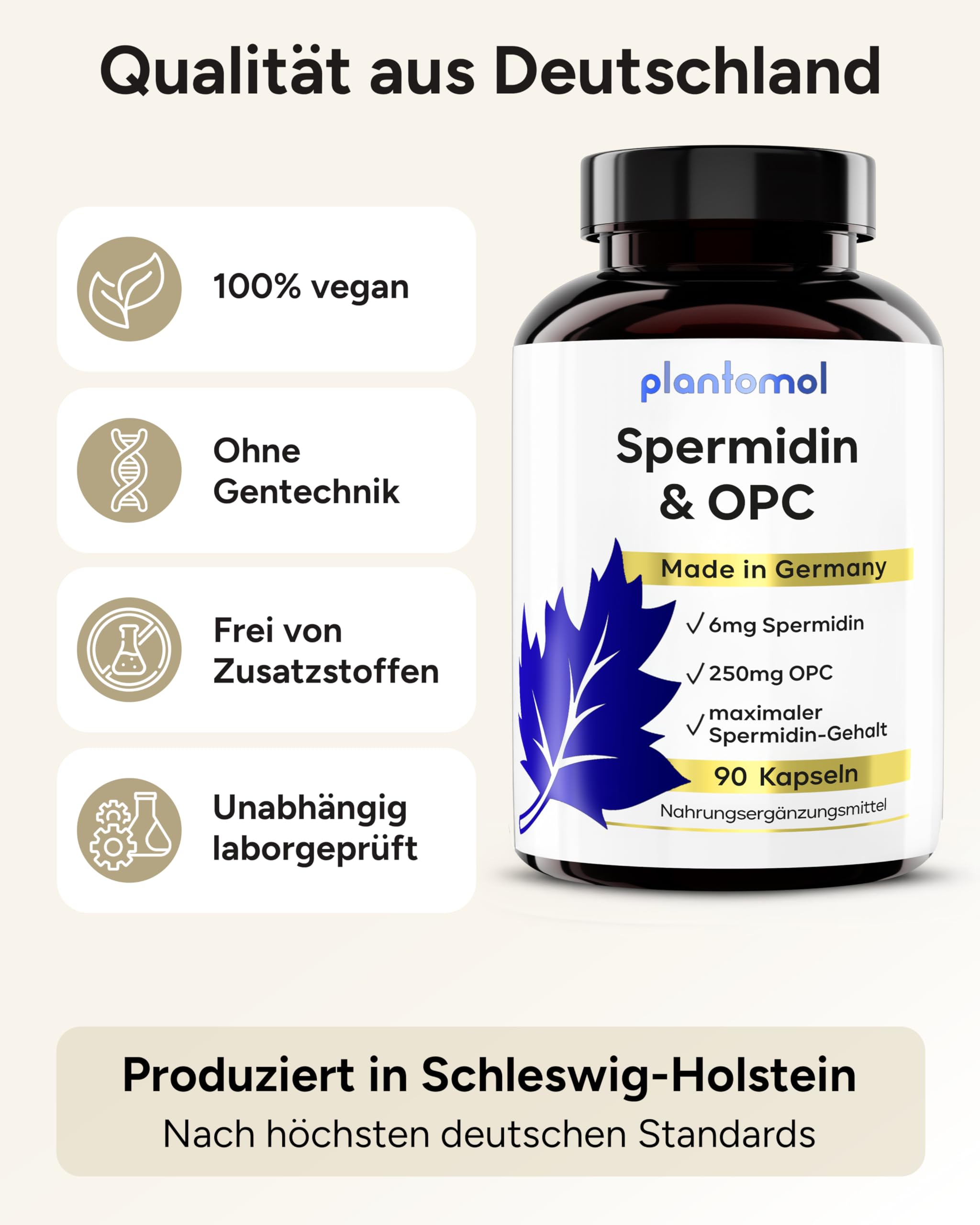 Spermidin Kapseln hochdosiert optimiert mit OPC Traubenkern-Extrakt und Spermidin 6mg - einzigartige Kombination aus Spermidine & OPC Kapseln - 3 Monatsvorrat