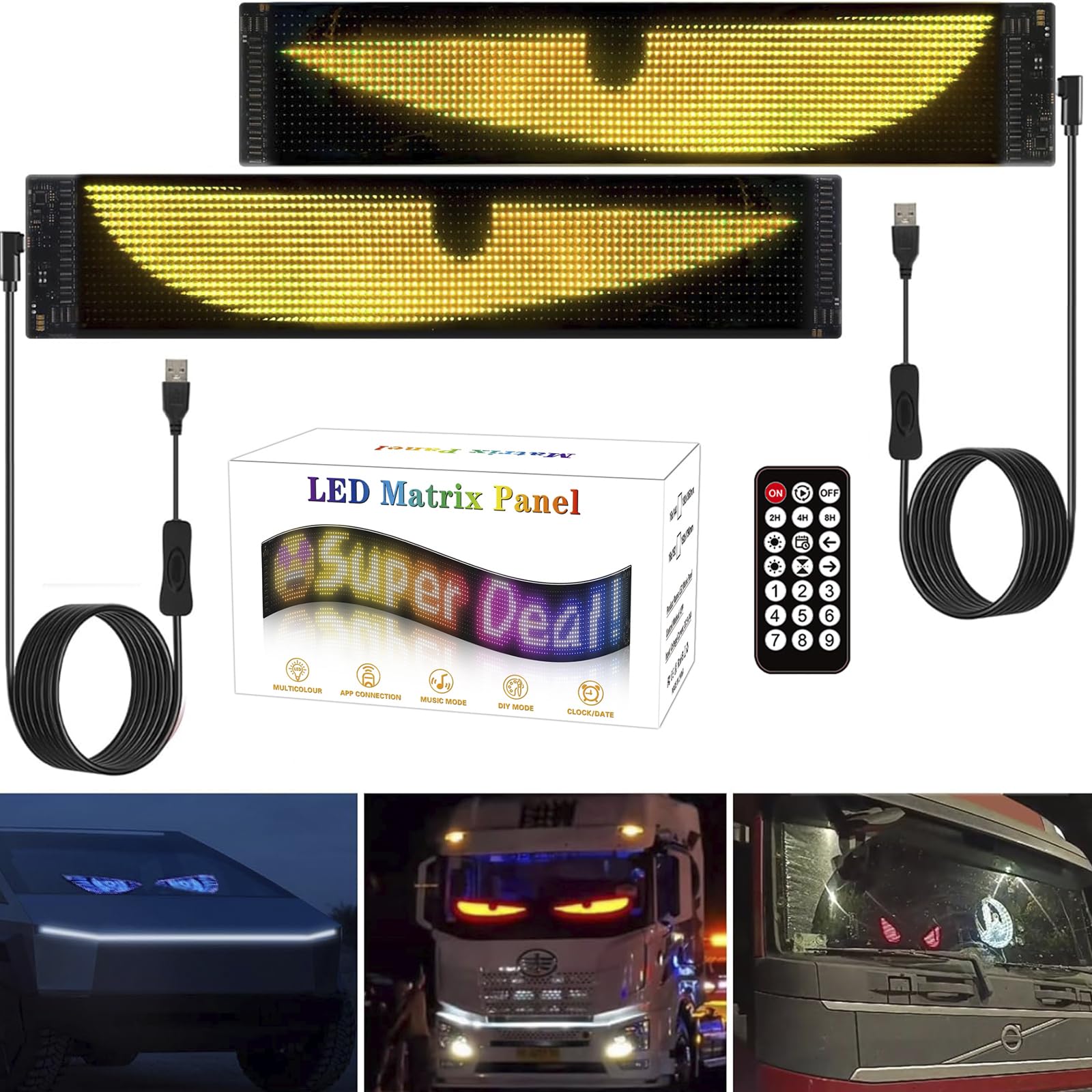 Yeux LED Voiture Écran Souple Avec Télécommande Et App - Devil Eyes Dynamique