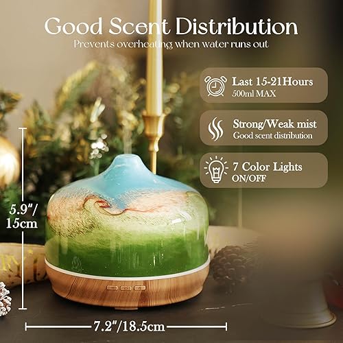 Miniatura 3 de Porseme Difusor de aceite esencial de vidrio de 16.9 fl oz para aromaterapia, humidificador ultrasónico de niebla fría, 15-21 horas de Gigante
