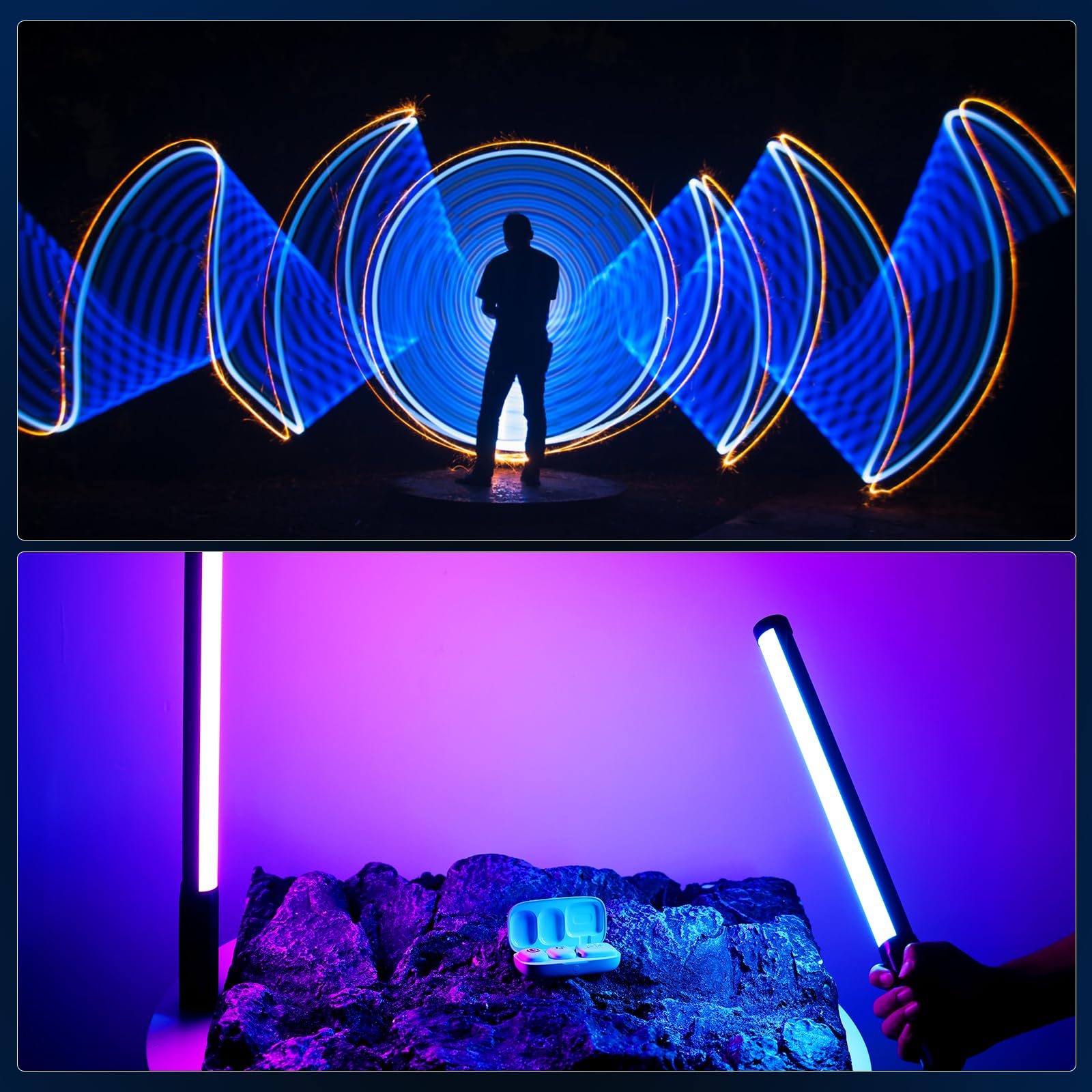ULANZI VL119 Lampada Video 10W 360° Colori RGB, Luminosità 360Lux@0.5m, Tubo Luce con Batteria 3300mAh 2500K-9000K Regolabile per Ritratto Fotografia Prodotti