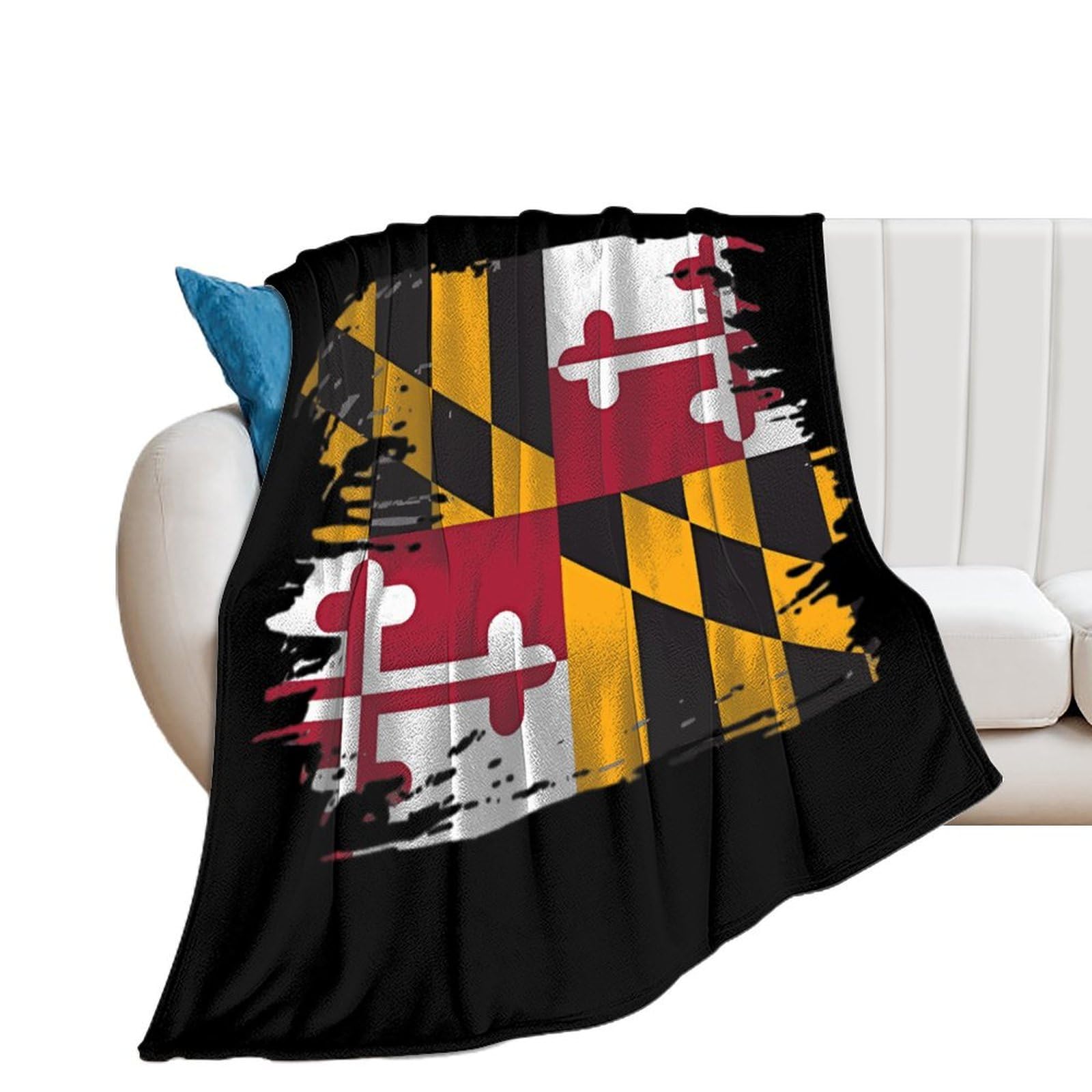 Maryland State MD Flag Flannel Throw Blanket Warm Bed Blankets Lightweight for Couch Sofa Office Home Decor