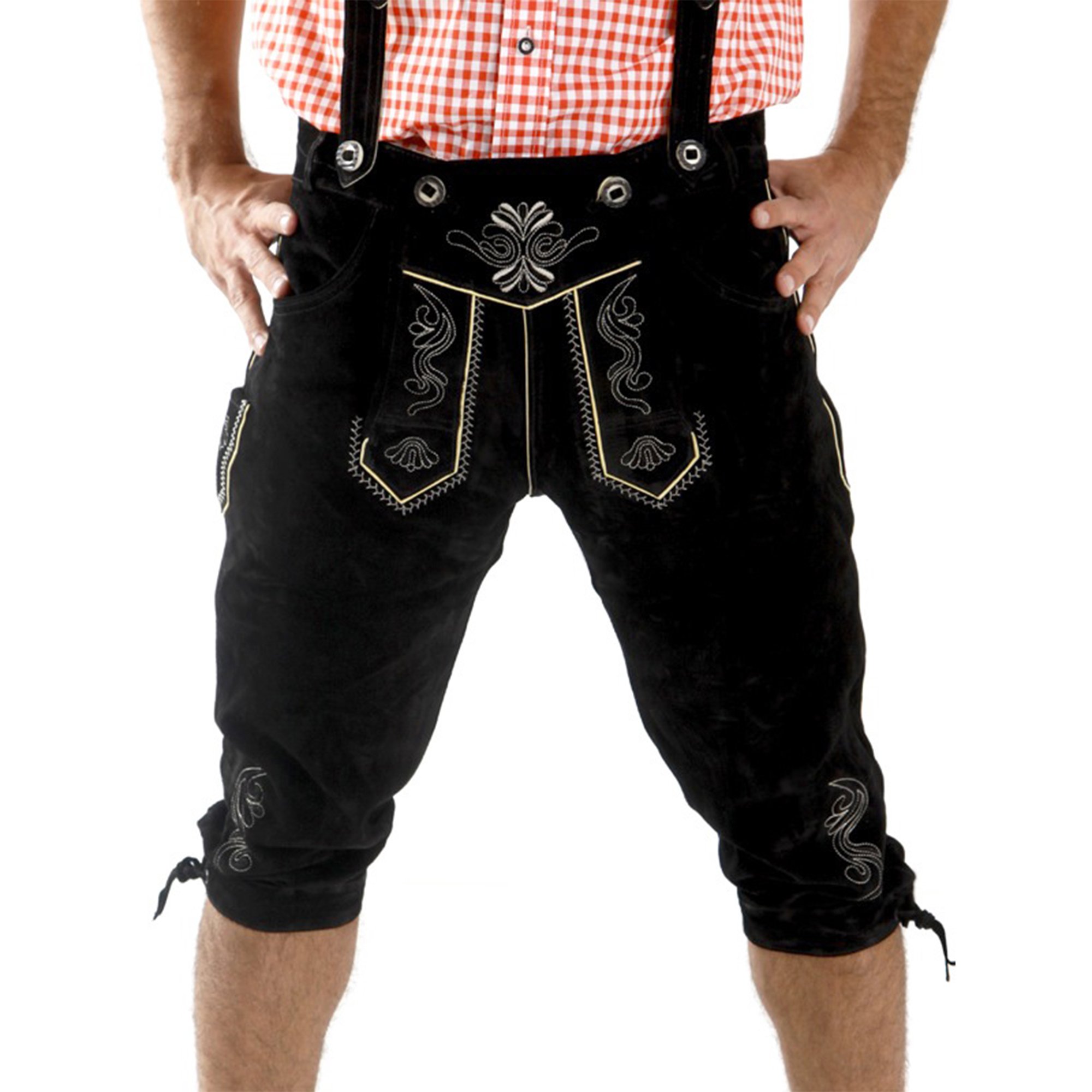 Almbock Trachtenlederhose Herren Kniebund - Original bayerische Lederhose Herren Tracht - Trachtenhose Oktoberfest in vielen Farben von Gr. 46-60