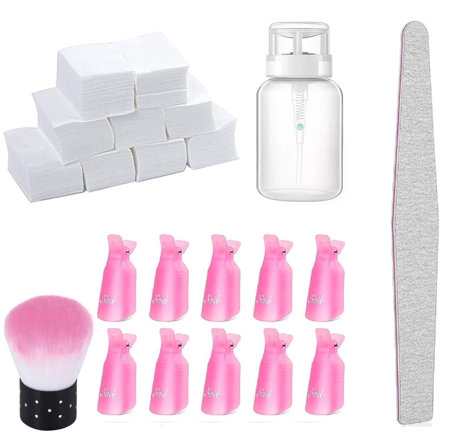 Gel Nail Polish Remover Clip Set, Finger Nail Clips for Polish Removal UV Gel Acrylic, Nails Soak Off Cap with Nail Buffer with 1000 pcs Cotton Lint-free Nail Wipes, Nail Brush.-image-47