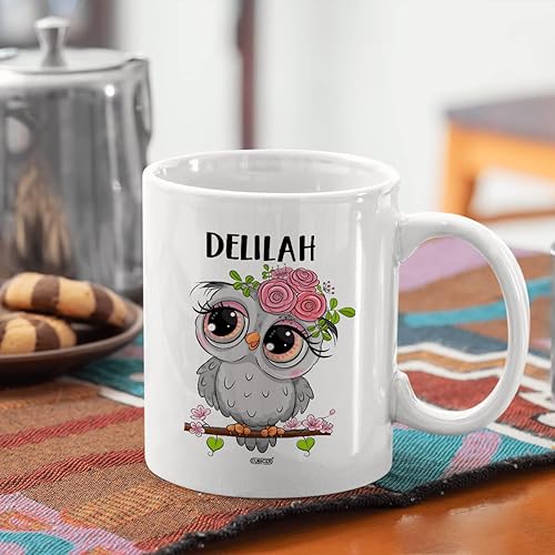 Miniatura 4 de CUBICER Taza de café de cerámica blanca personalizada, diseño de búho, tazas con nombre personalizado, divertidos regalos de cumpleaños para