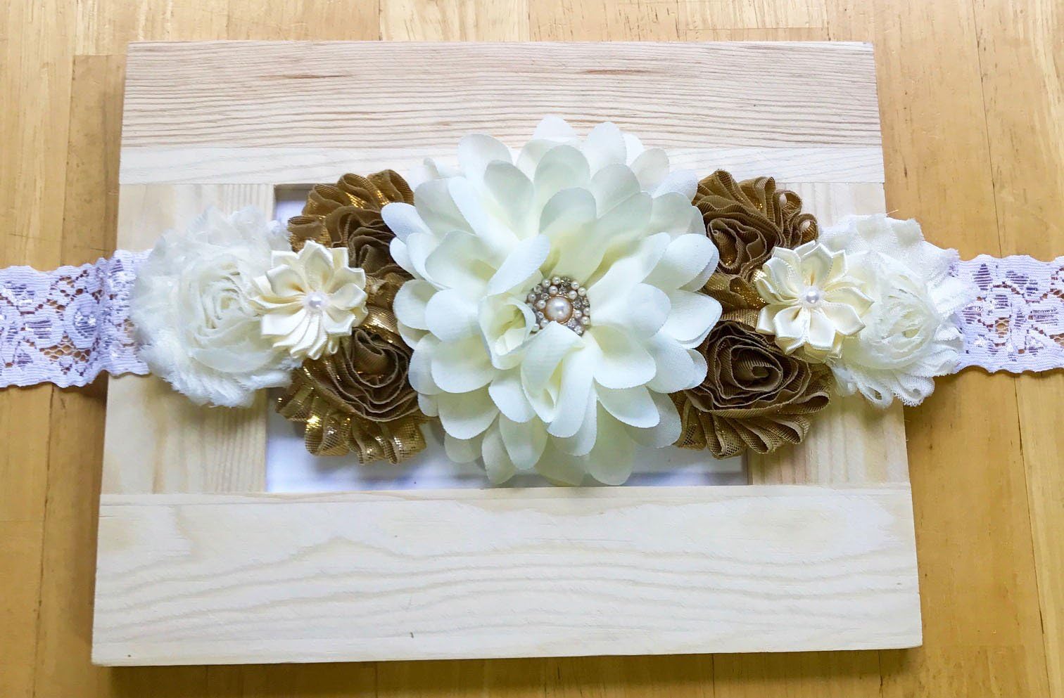 Cream and Gold Maternity or Bridal Sash