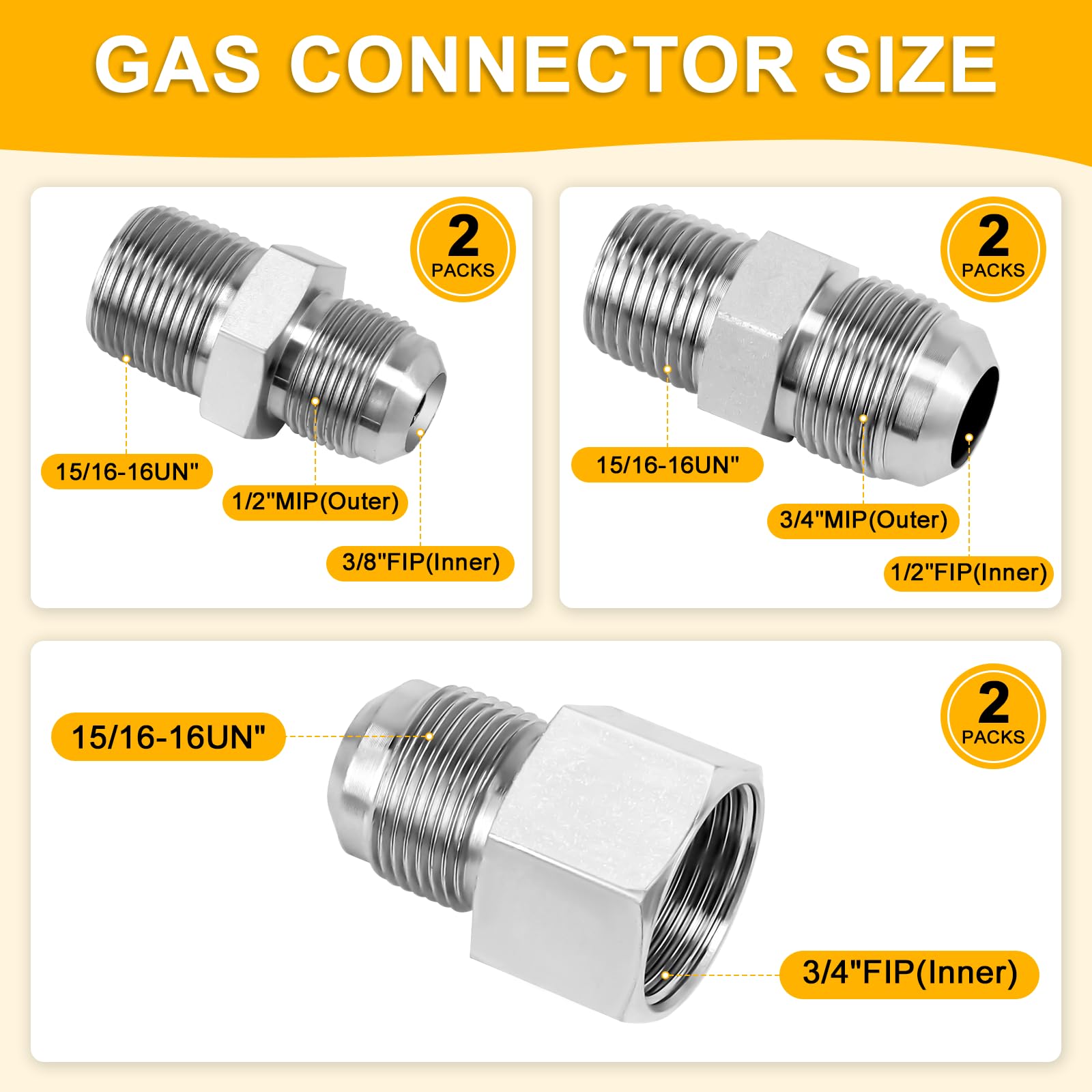 AMI PARTS Kit de línea de gas flexible de 72 pulgadas con revestimiento amarillo, kit de conector de manguera de gas para secadora, estufa, calentador de agua, línea de gas de acero inoxidable de 5/8