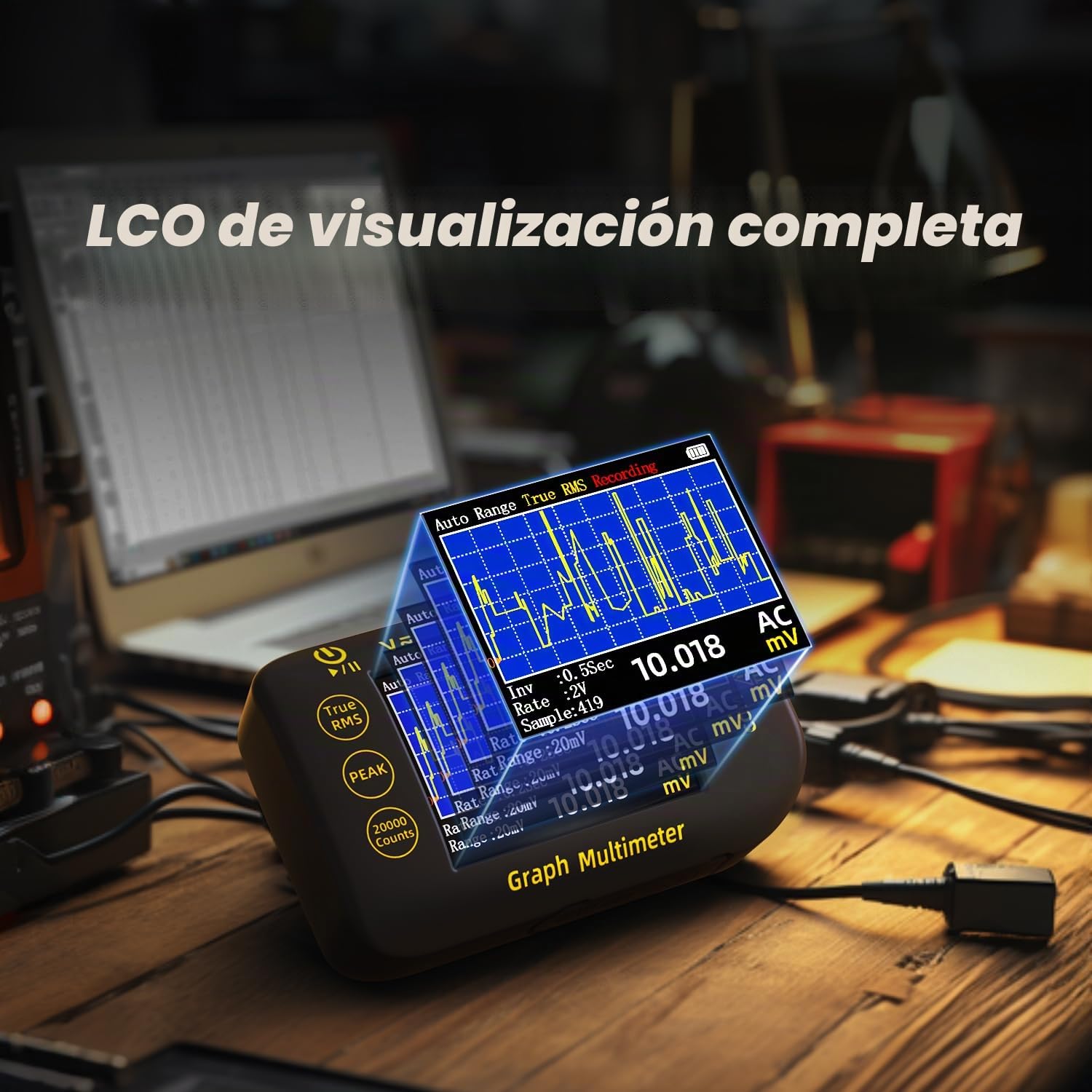 BSIDE Multímetro Digital 20000 Cuentas con Modo de Registro Multímetro TRMS 1000V de Bolsillo Recargable con LCD a Color y Soporte, Mide Voltaje Milivoltios AC Peak Capacidad Temperatura
