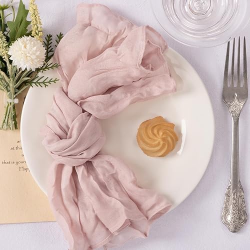 Miniatura 2 de MLMC Paquete de 24 servilletas de gasa color rosa, estilo bohemio, rústicas, de gasa, color rosa claro, lavables, de 21 x 21 pulgadas, para boda,