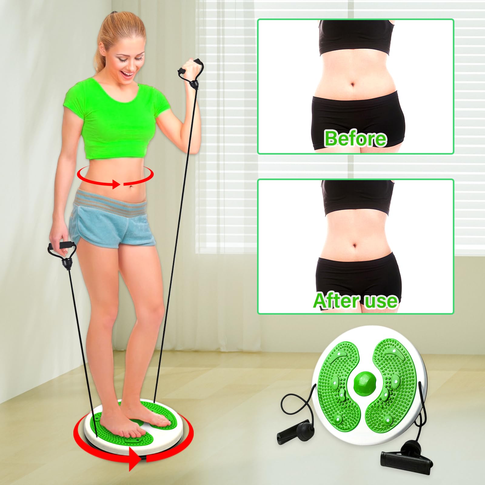 Twist Waist Disc Board, Disco Rotante Fitness con Fune di Trazione Breaking Limits Slimmy Pedana Rotante Dimagrante Multi-funzionale massaggio ai piedi magnetico Attrezzatura per il fitness
