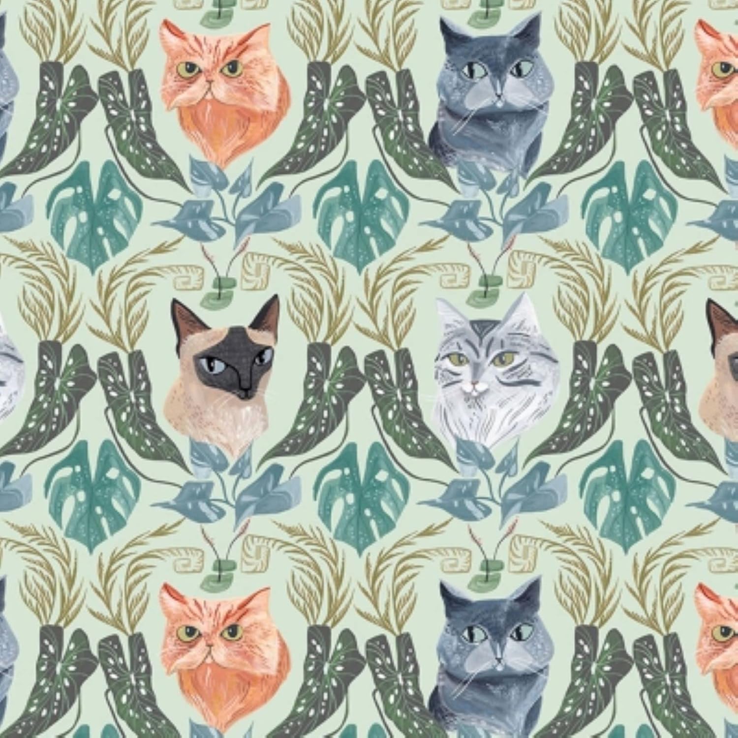 Dear Stella Fronds & Felines ST DRR2105 Mist Cat Toile