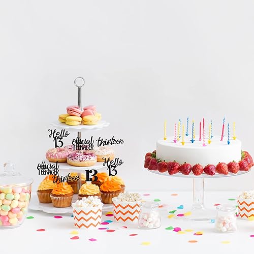 Miniatura 6 de 24 piezas de decoraciones oficiales para cupcakes de cumpleaños número 13 Hello 13 Thirteen Cupcake Picks 13th Birthday Cake Decor Supplies Black