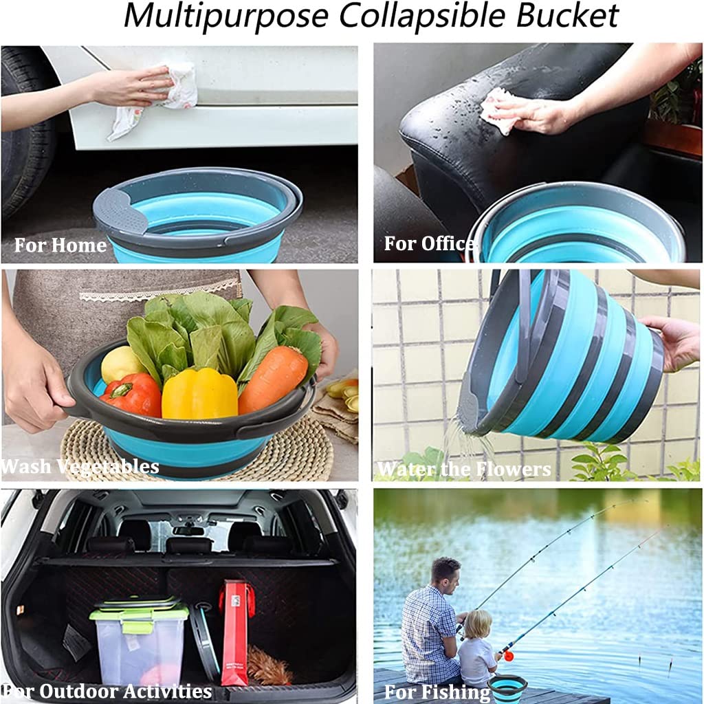 DUNAKE Faltbarer Eimer Camping, Putzeimer Mit Griff, Faltbare Silikon Eimer, Zusammenklappbares Waschbecken, Faltbares Waschbecken Mit Abnehmbarem Sieb Für Gemüse, Obst (Color : Green, Size : 5L)