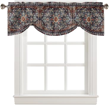 Vintage Flowerm Tie Up Valances for Windows/Kitchen/Bathroom/Bedroom, Luxurious Classic Old World Aesthetics Adjustable Curtain Valance Balloon Window Shades Small Drapes Panel 42x18