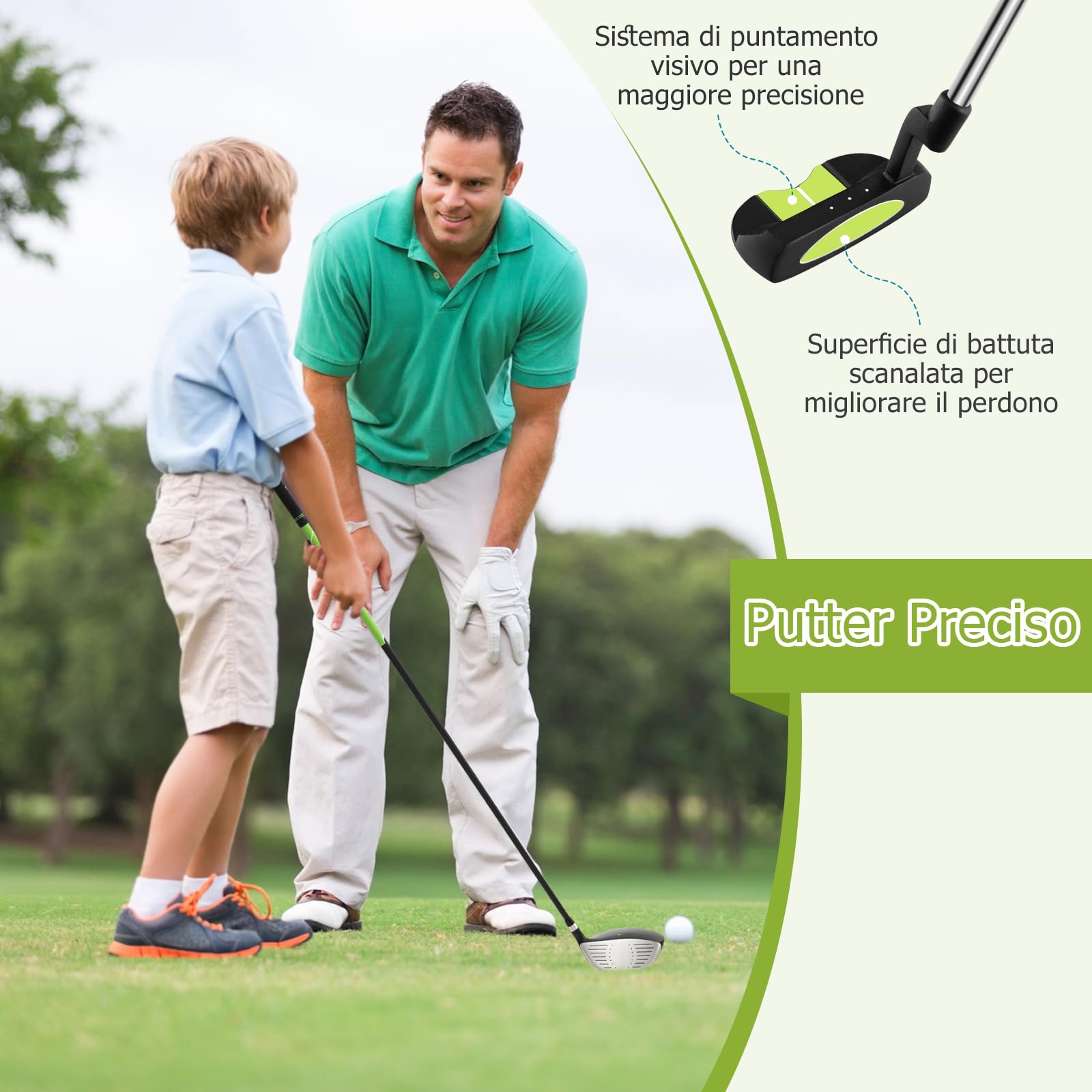 GYMAX Set di Mazze da Golf per 11-13 Anni, Set Completo da Golf Junior con Driver #1 da, Ibrido #5, Ferri #7#9#S e Putter, Grande Borsa da Golf Autoportante