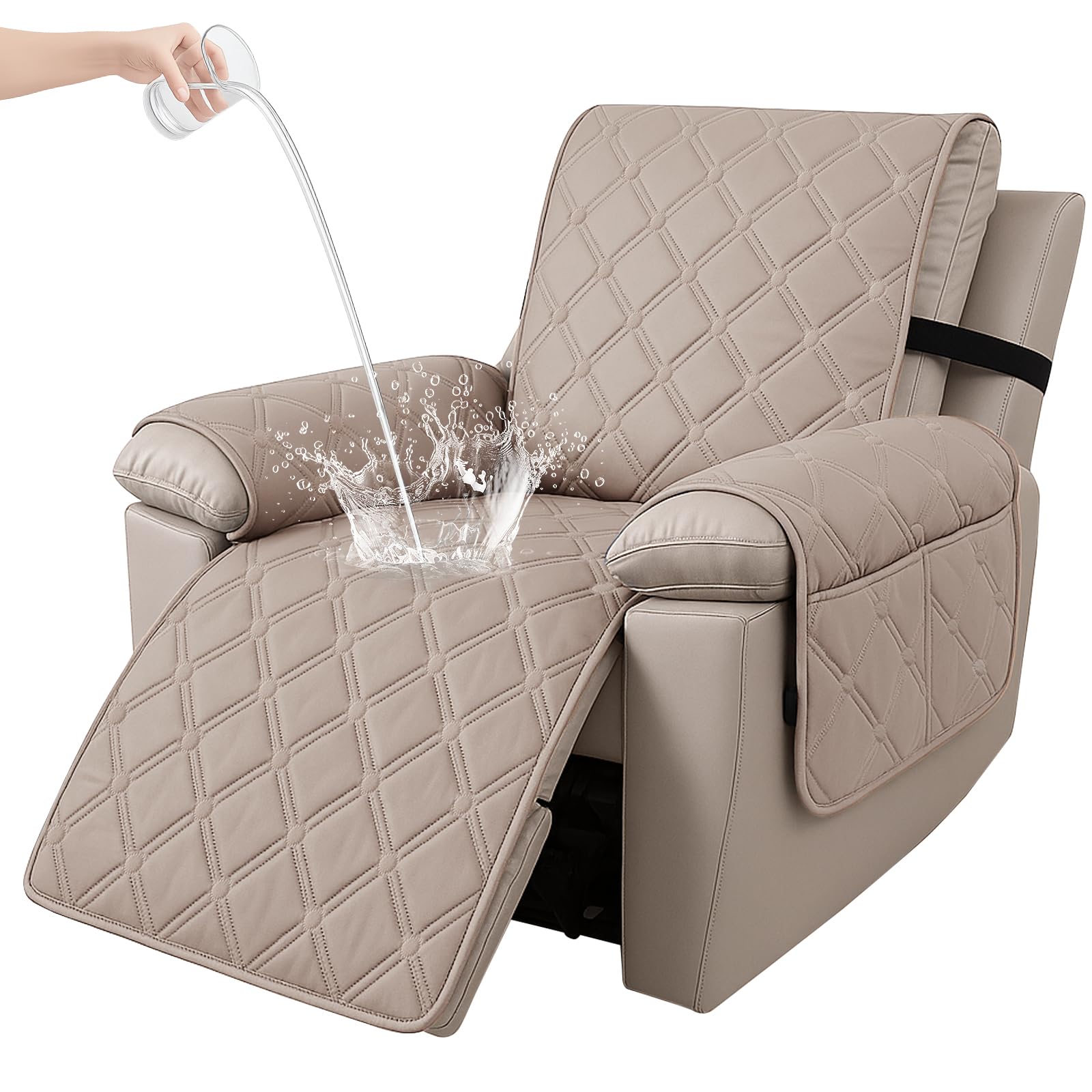 Ystyle Reclining Armchair Cover, 1 Seat, Light Coffee | Recliner Chair Cover with Elastic Band, Stain and Anti-Scratch, Washable Covers for Recliner Chairs