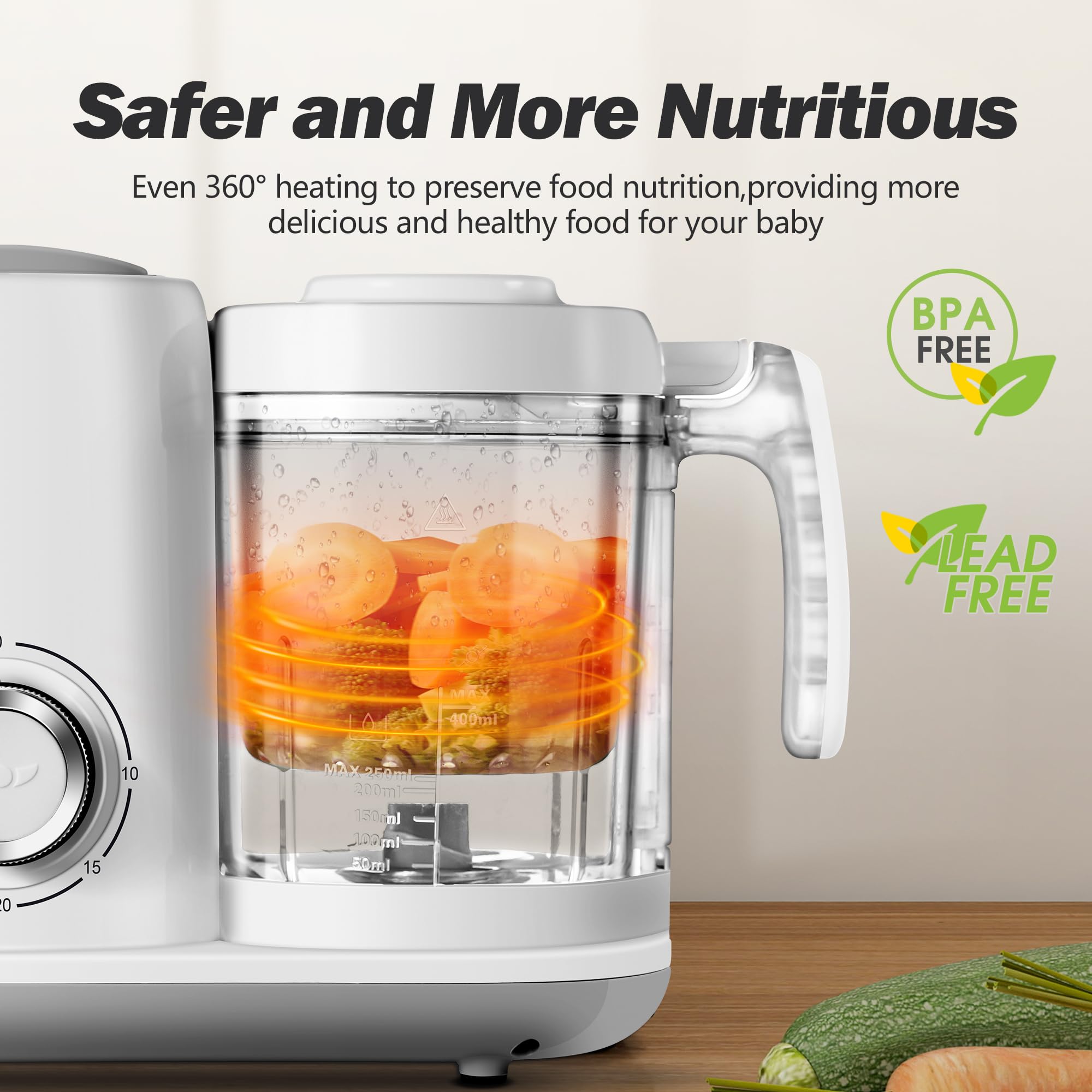 AMZBABYCHEF Babynahrungsmaschine | Babynahrungsmaschine | 4-in-1 Babynahrung Püree-Mixer Dampfgarer Mahlmaschine automatisches Kochen & Mahlen mit Knopfsteuerung, BPA-frei