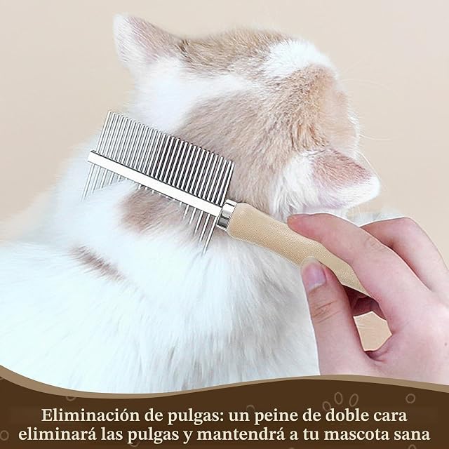 Foto 4 de 7 de Culinavog Peines para Perros y Gatos, 2 Piezas de Acero Inoxidable con Mango de Madera, Peine para Pelo…