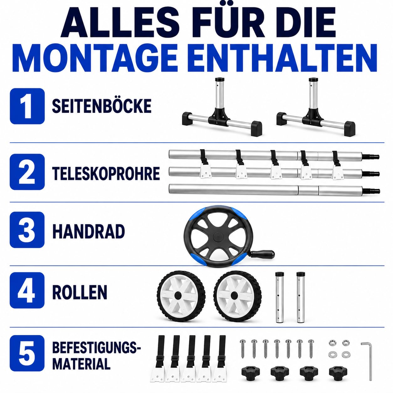 poolomio® Pool Aufroller aus Aluminium | Mobile Auf- und Abrollvorrichtung für Poolabdeckungen & Solarplanen | 180–460 cm verstellbar | UV- & wetterbeständig | Tragkraft bis 60 kg | inkl. Befestigung